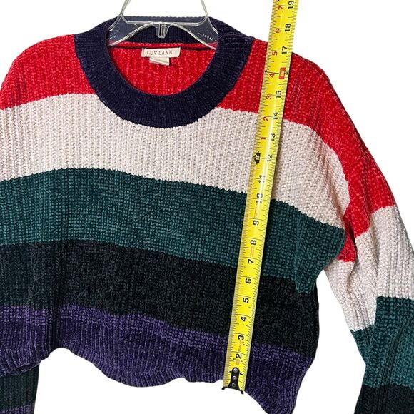 LUV LANE Sweater Womens Medium Multicolor Striped Cropped Chunky Knit Crewneck - Picture 8 of 12